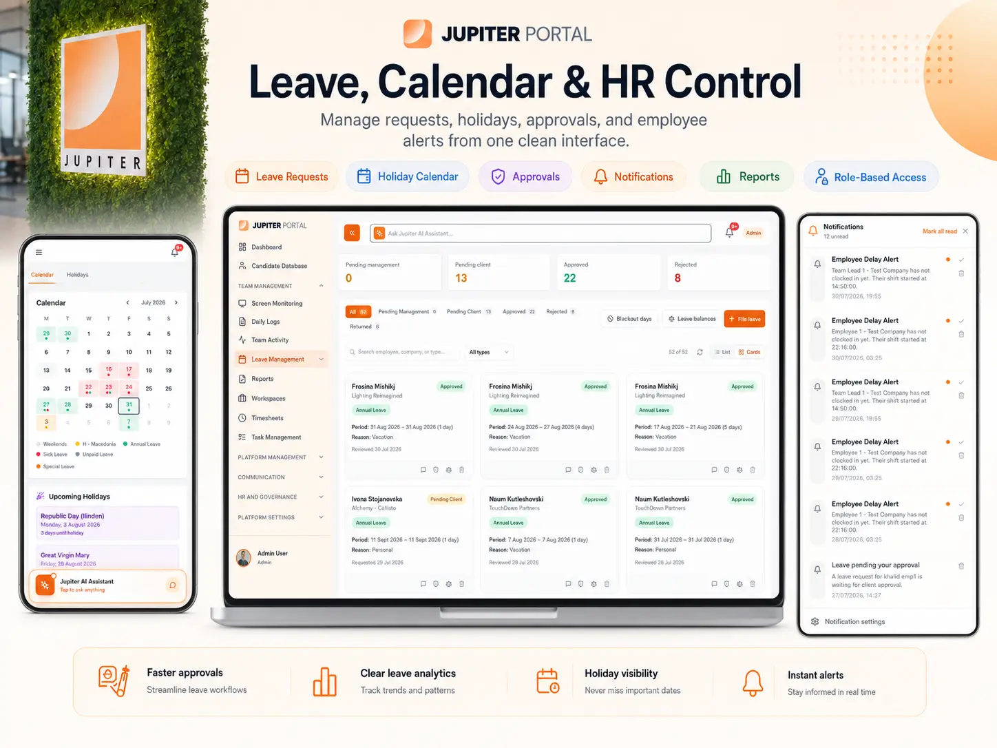 Jupiter Portal timesheet and daily log views for employee tracking