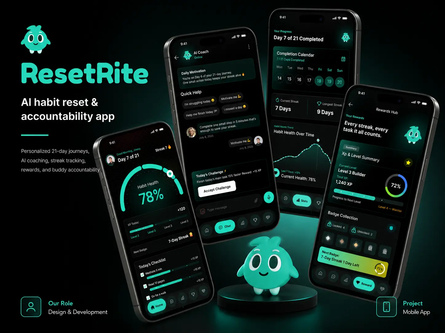 ResetRite onboarding quiz and personalized plan screens on mobile