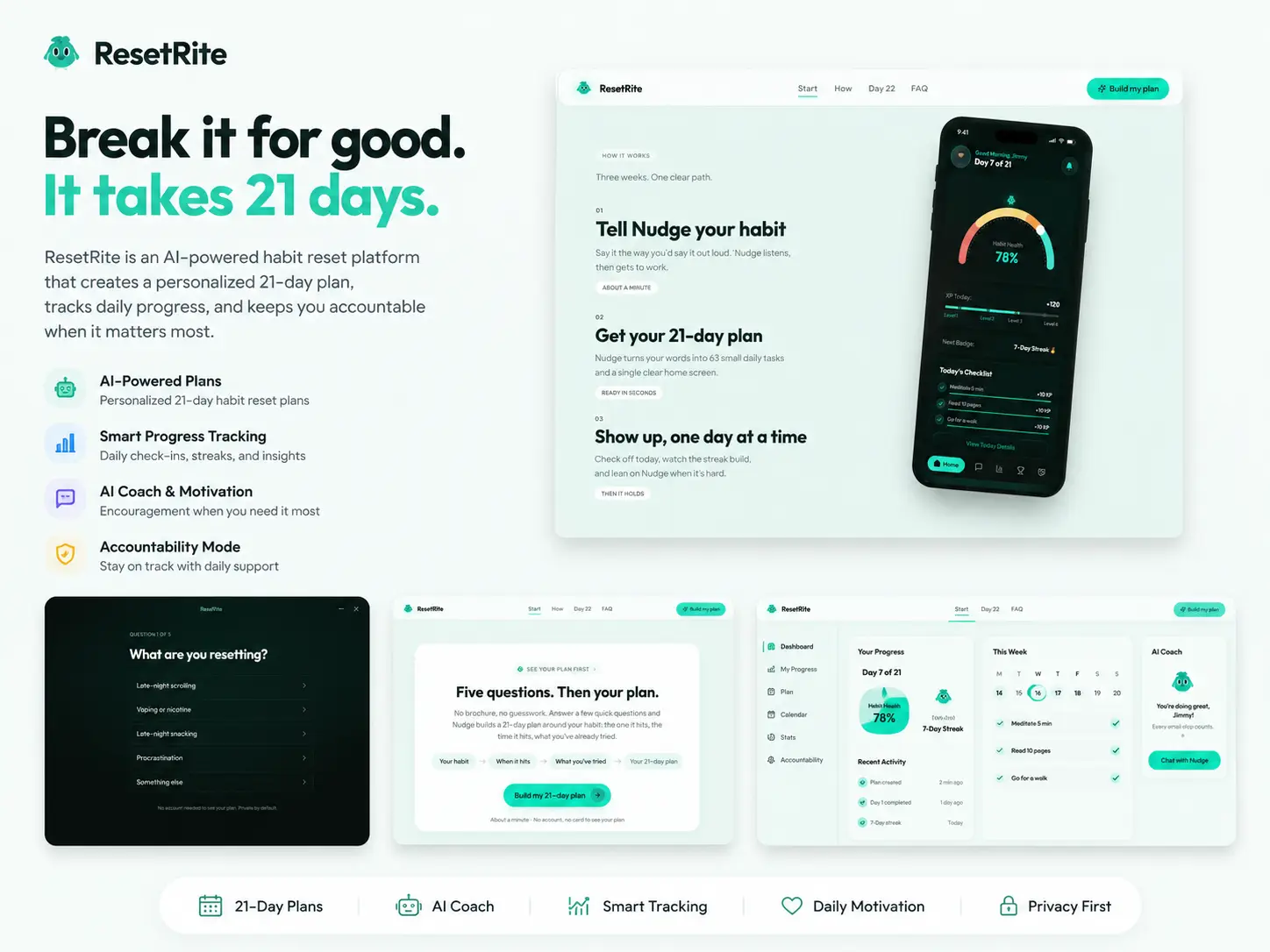 ResetRite subscription and plan preview screens for web and mobile
