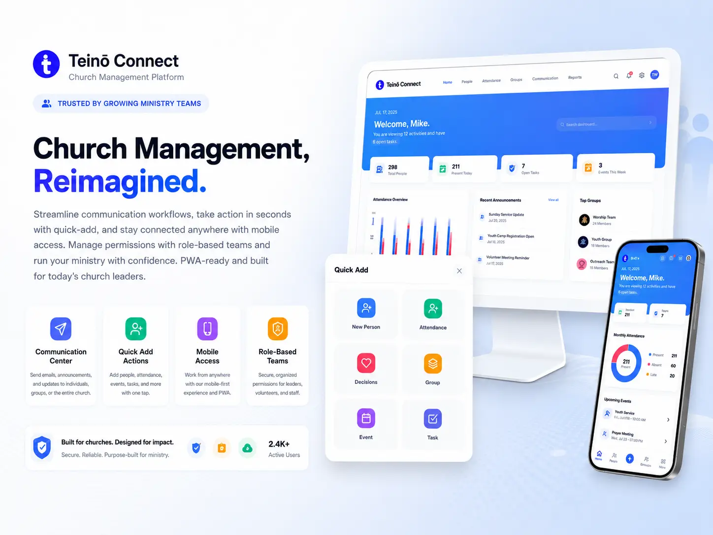 TeinoConnect reports showing engagement trends and growth metrics