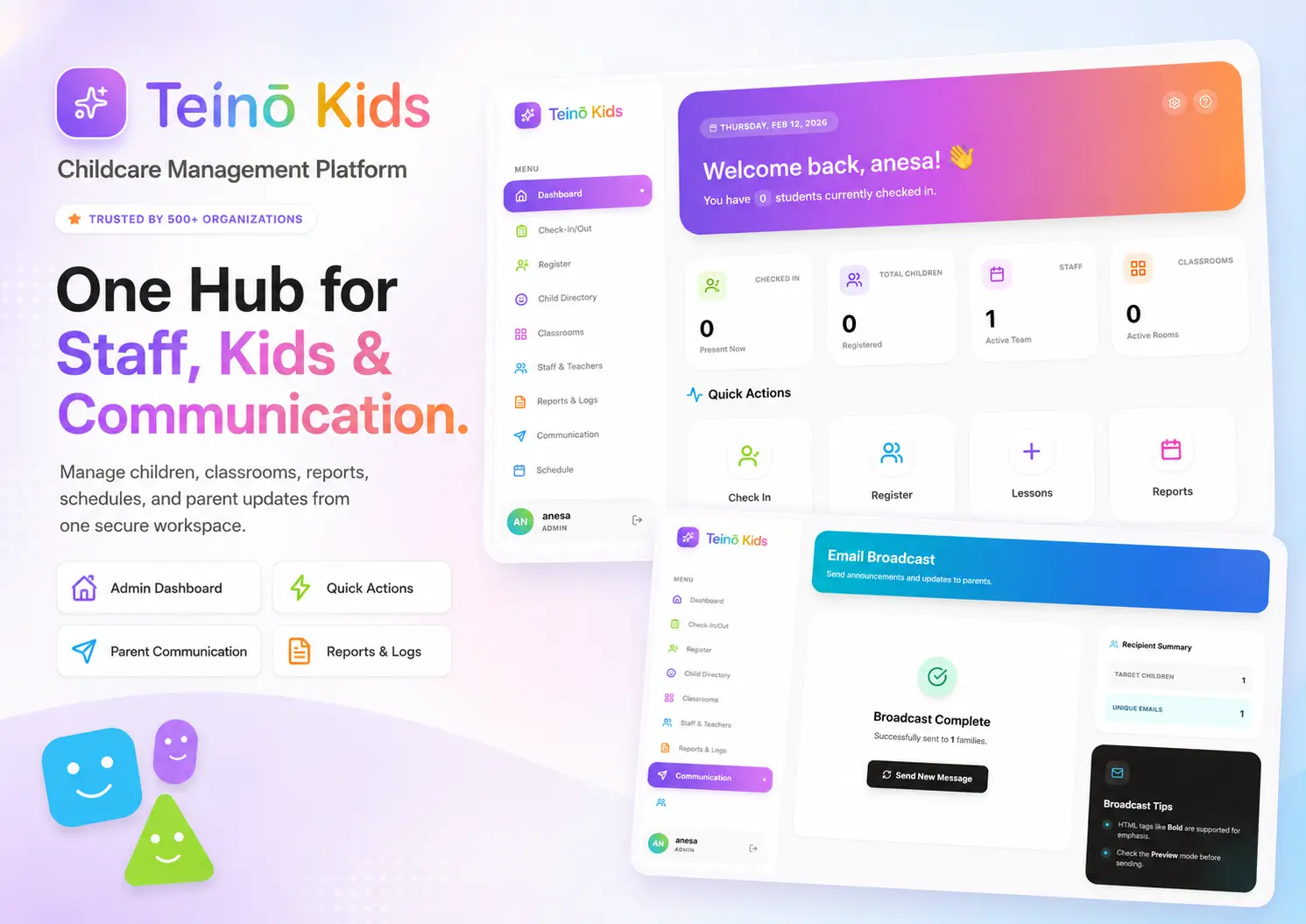 TeinoKids daily reports and parent communication screens